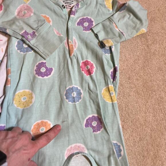 12-18M Monica and Andy Romper Bundle 4 Piece Roses, Sprinkles, Macaroons, Donuts - Picture 6 of 12